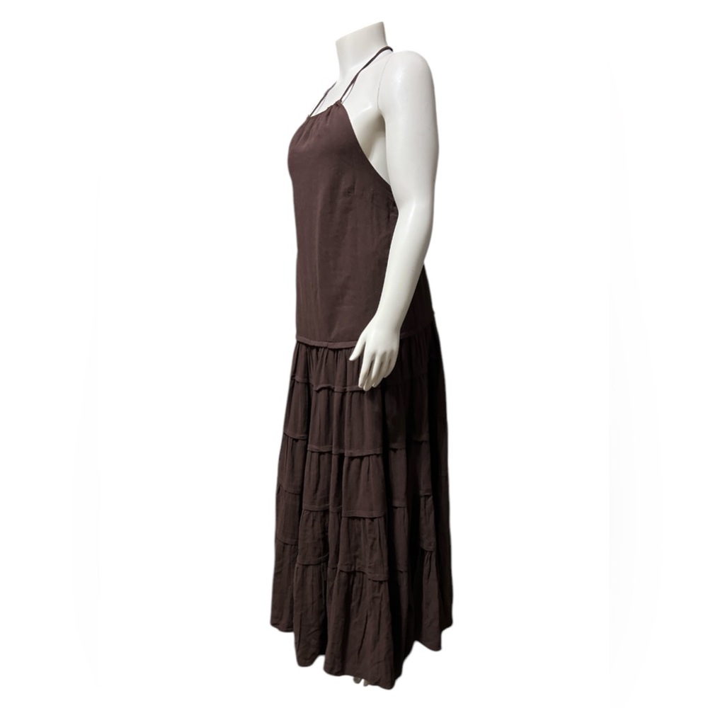 Free People Sz M Brown Dress Somewhere Sunny Drop Waist Maxi Tiered Flowy Boho - Picture 3 of 11